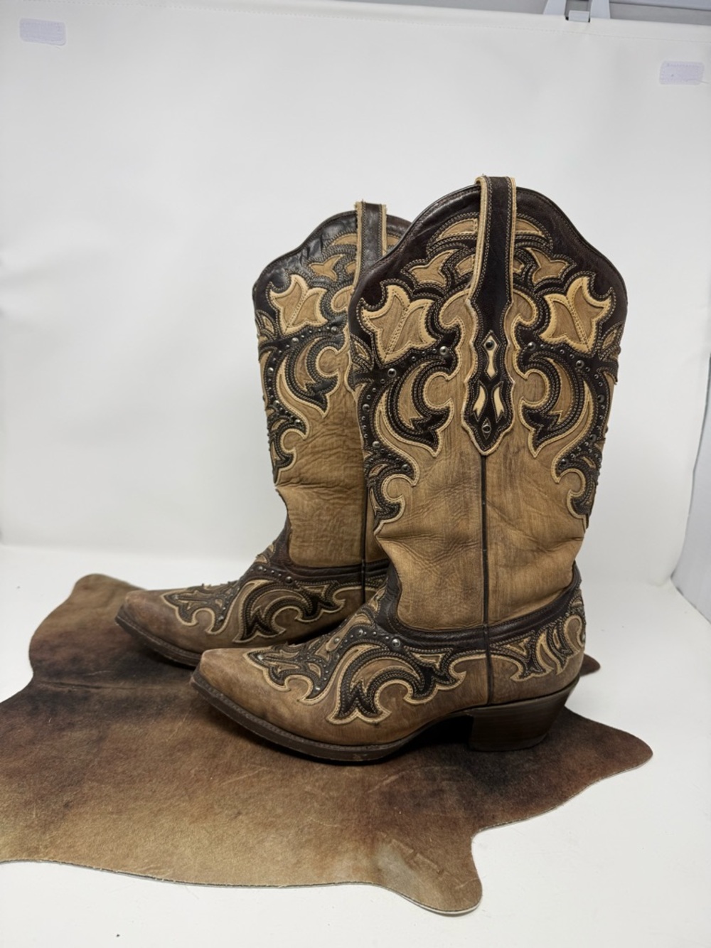 Women's Corral Boots Tan Western Embroidered Cowboy Boots Sz 8M (VTNCXE)